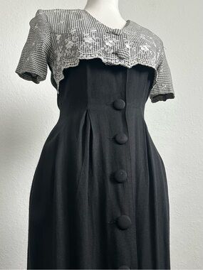 Vintage Button Down Gingham Tie Back Maxi Dress 80s 90s Brioche